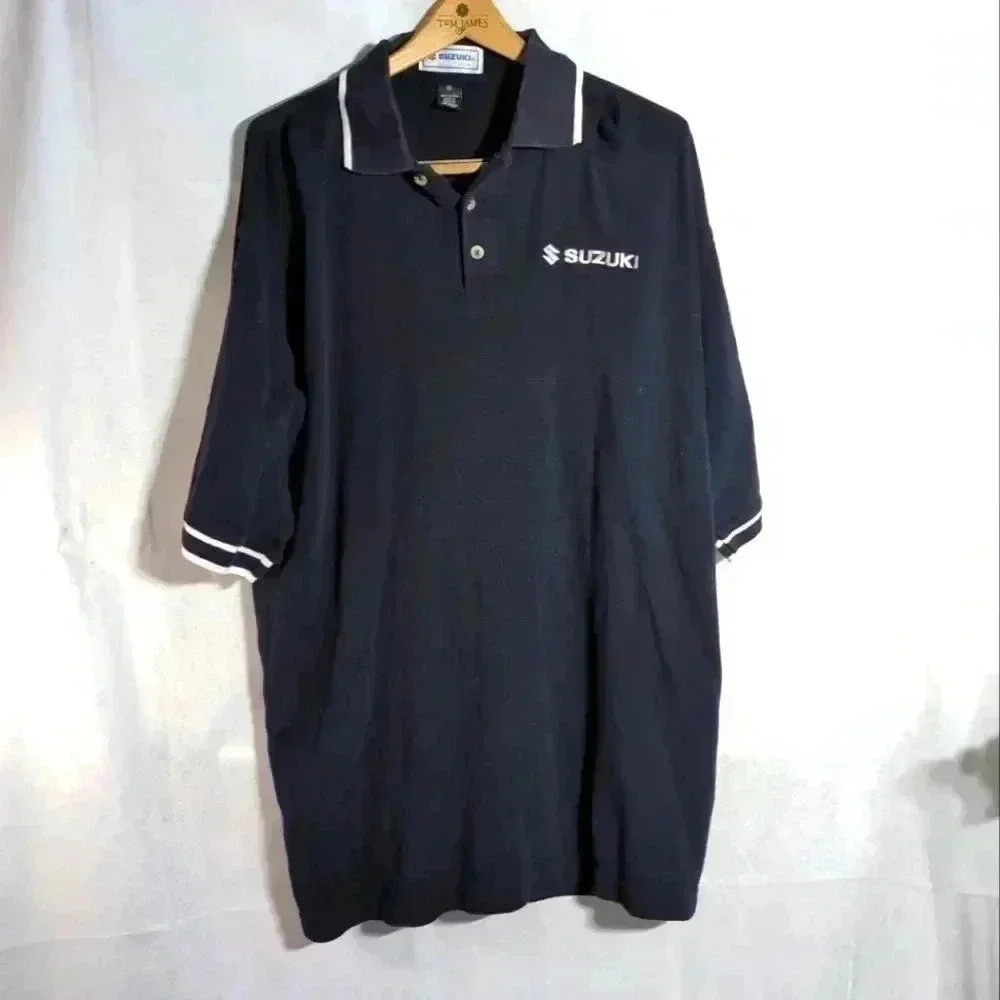 Suzuki Navy Blue Polo Shirt w embroidered Logo and white detailing sz XL